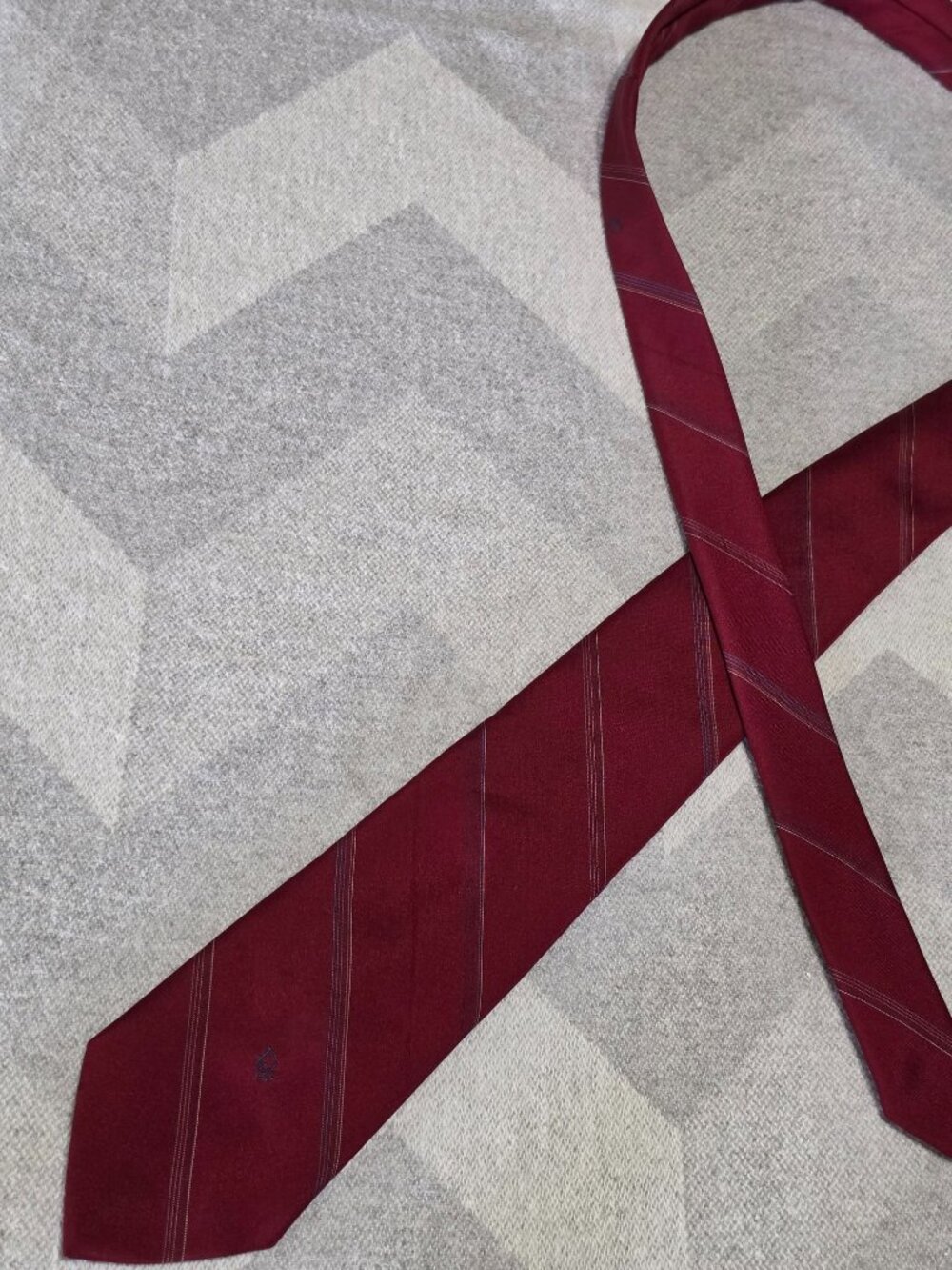 Christian Dior Burgundy Striped Silk & Polyester Tie Made In USA